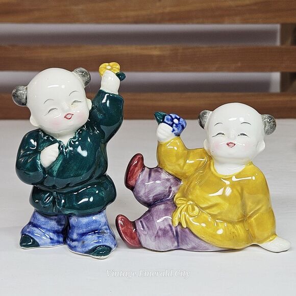 Vtg Takahashi Asian Baby Buddha Children Porcelain Salt & Pepper Shakers Japan - Picture 10 of 10